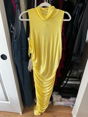 AFRM Yellow Sleeveless Cowl-Neck Ruched Maxi Dress